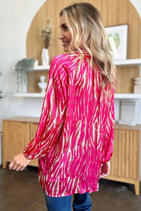 Double Take Full Size Printed Button Up Long Sleeve Shirt - ShalayeFashion