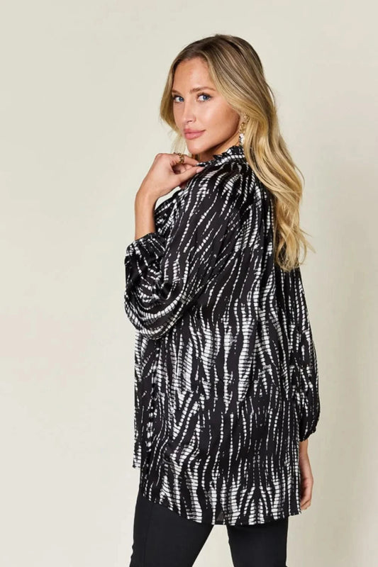 Double Take Full Size Printed Button Up Long Sleeve Shirt - ShalayeFashion