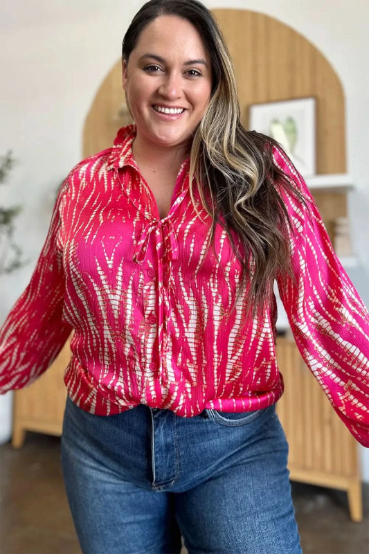 Double Take Full Size Printed Button Up Long Sleeve Shirt - ShalayeFashion