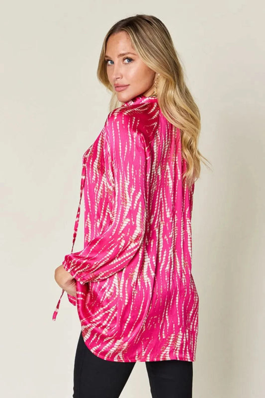 Double Take Full Size Printed Button Up Long Sleeve Shirt - ShalayeFashion