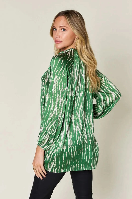 Double Take Full Size Printed Button Up Long Sleeve Shirt - ShalayeFashion
