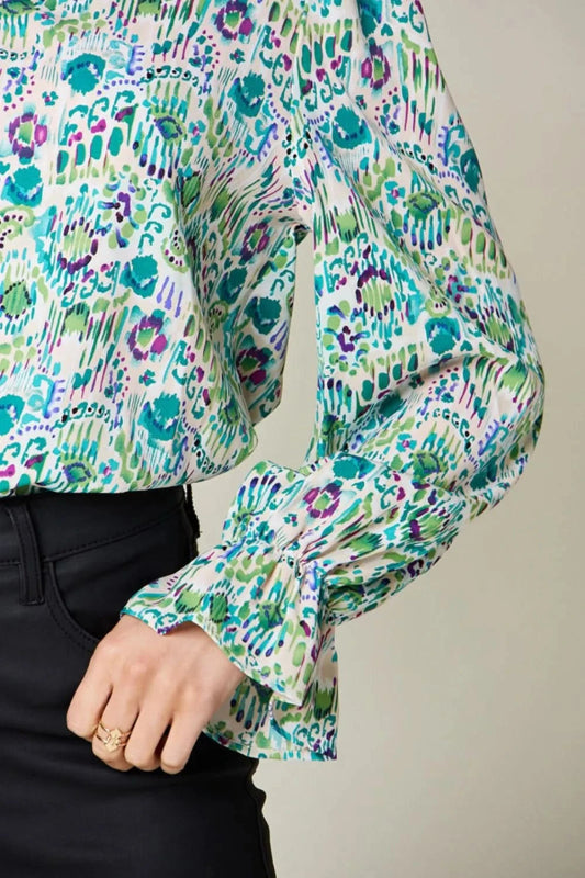Double Take Full Size Printed Flounce Sleeve Blouse - ShalayeFashion