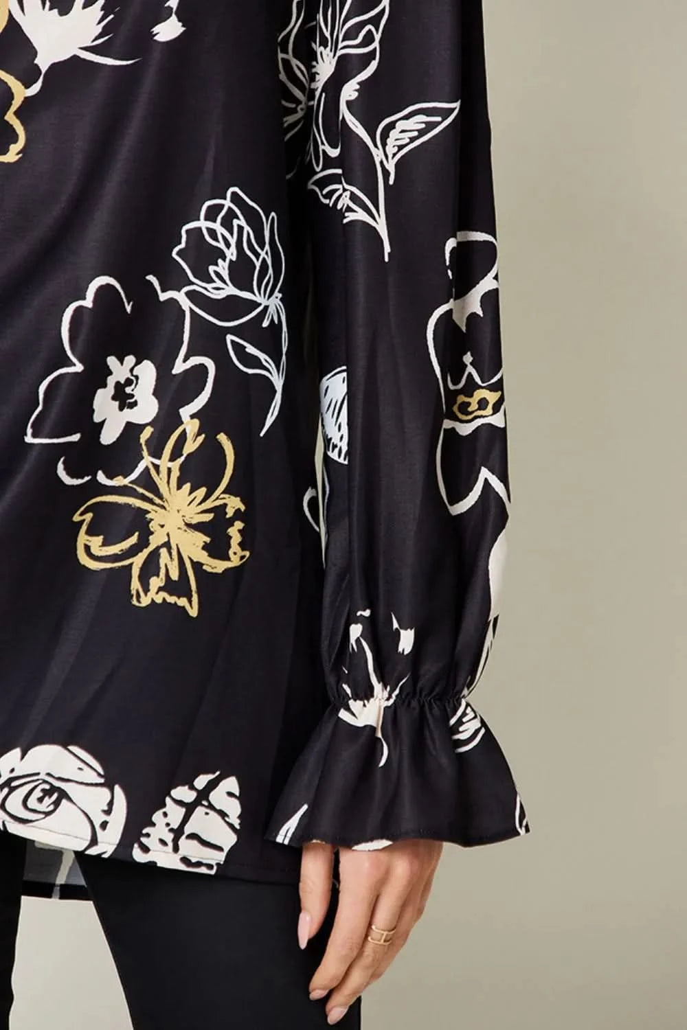Double Take Full Size Printed Flounce Sleeve Blouse - ShalayeFashion