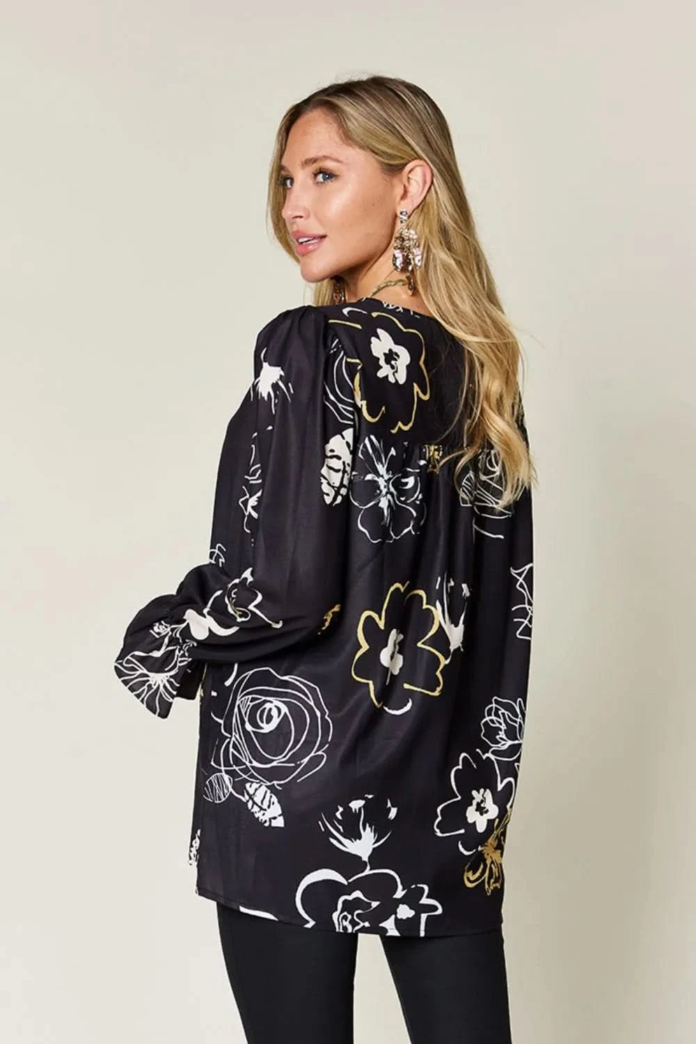Double Take Full Size Printed Flounce Sleeve Blouse - ShalayeFashion
