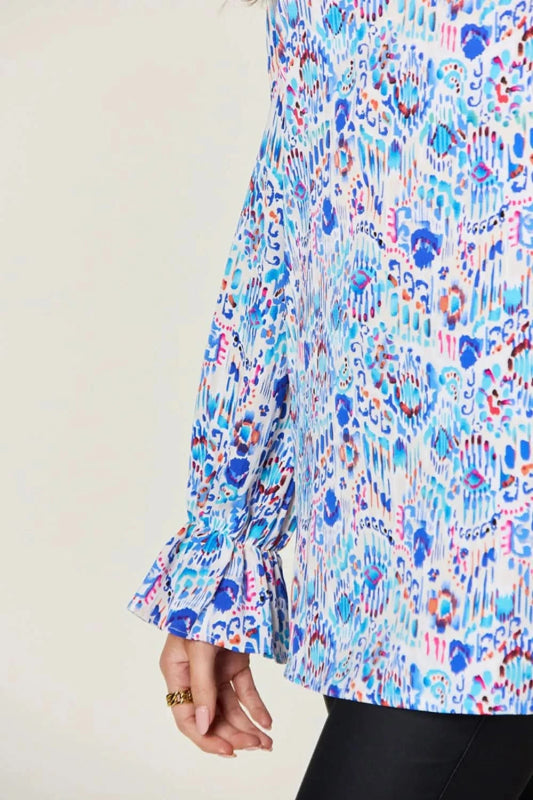 Double Take Full Size Printed Flounce Sleeve Blouse - ShalayeFashion