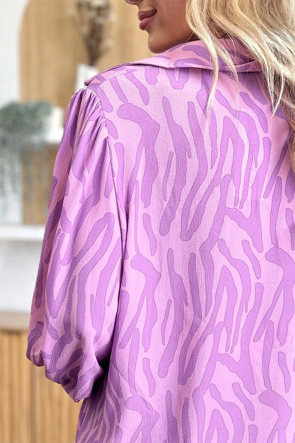 Double Take Full Size Printed Smocked Long Sleeve Blouse Plus Size - ShalayeFashion