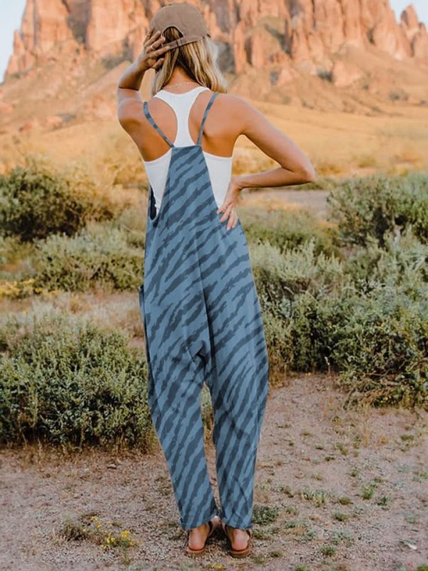 Double Take Full Size Printed V - Neck Sleeveless Jumpsuit - ShalayeFashion