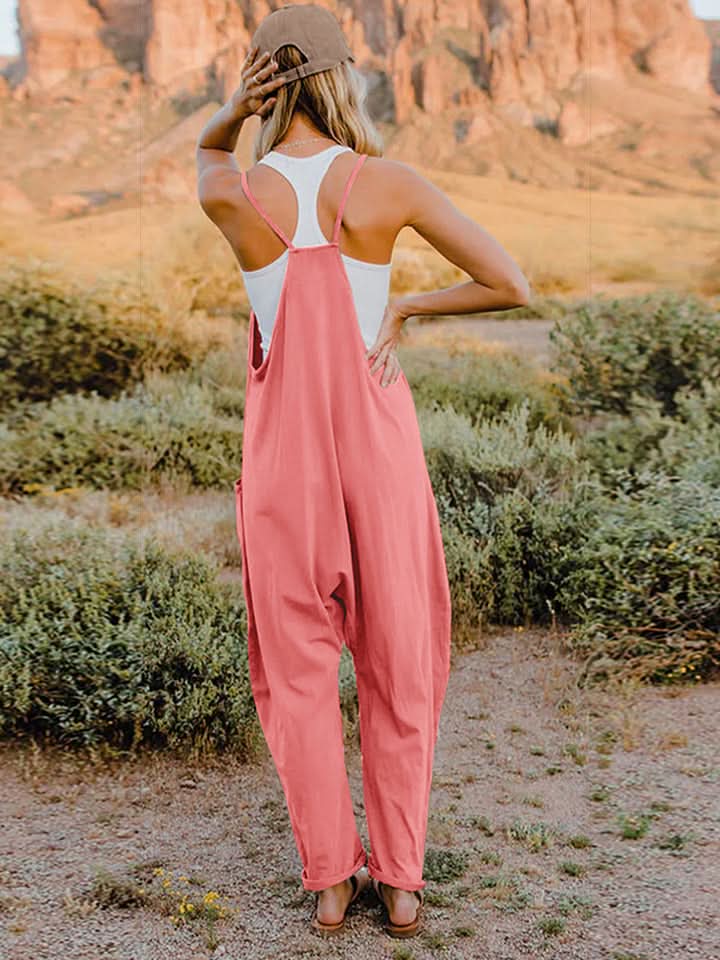 Double Take Full Size Sleeveless V - Neck Pocketed Jumpsuit - ShalayeFashion