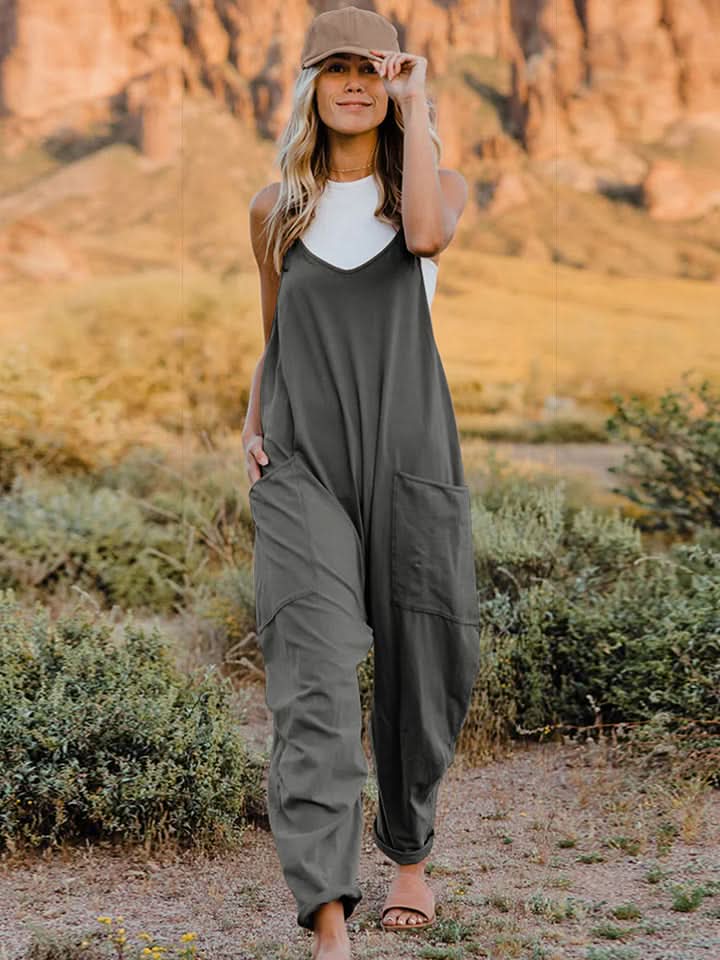 Double Take Full Size Sleeveless V - Neck Pocketed Jumpsuit - ShalayeFashion
