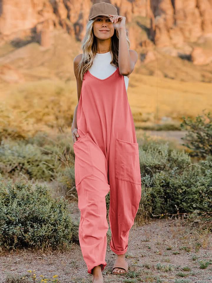 Double Take Full Size Sleeveless V - Neck Pocketed Jumpsuit - ShalayeFashion