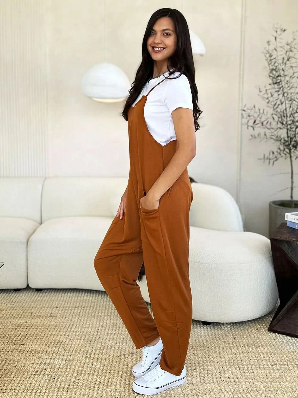 Double Take Full Size Sleeveless V - Neck Pocketed Jumpsuit - ShalayeFashion