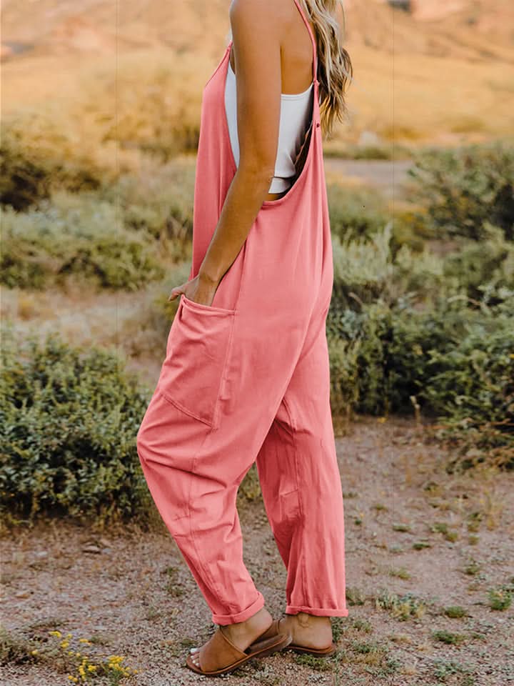 Double Take Full Size Sleeveless V - Neck Pocketed Jumpsuit - ShalayeFashion