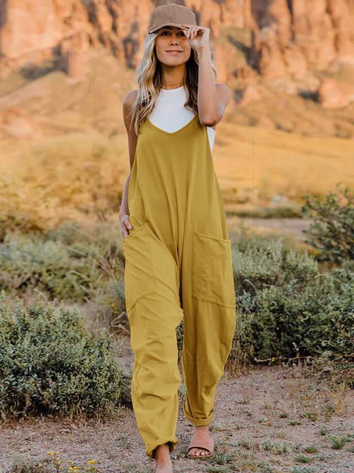 Double Take Full Size Sleeveless V - Neck Pocketed Jumpsuit - ShalayeFashion