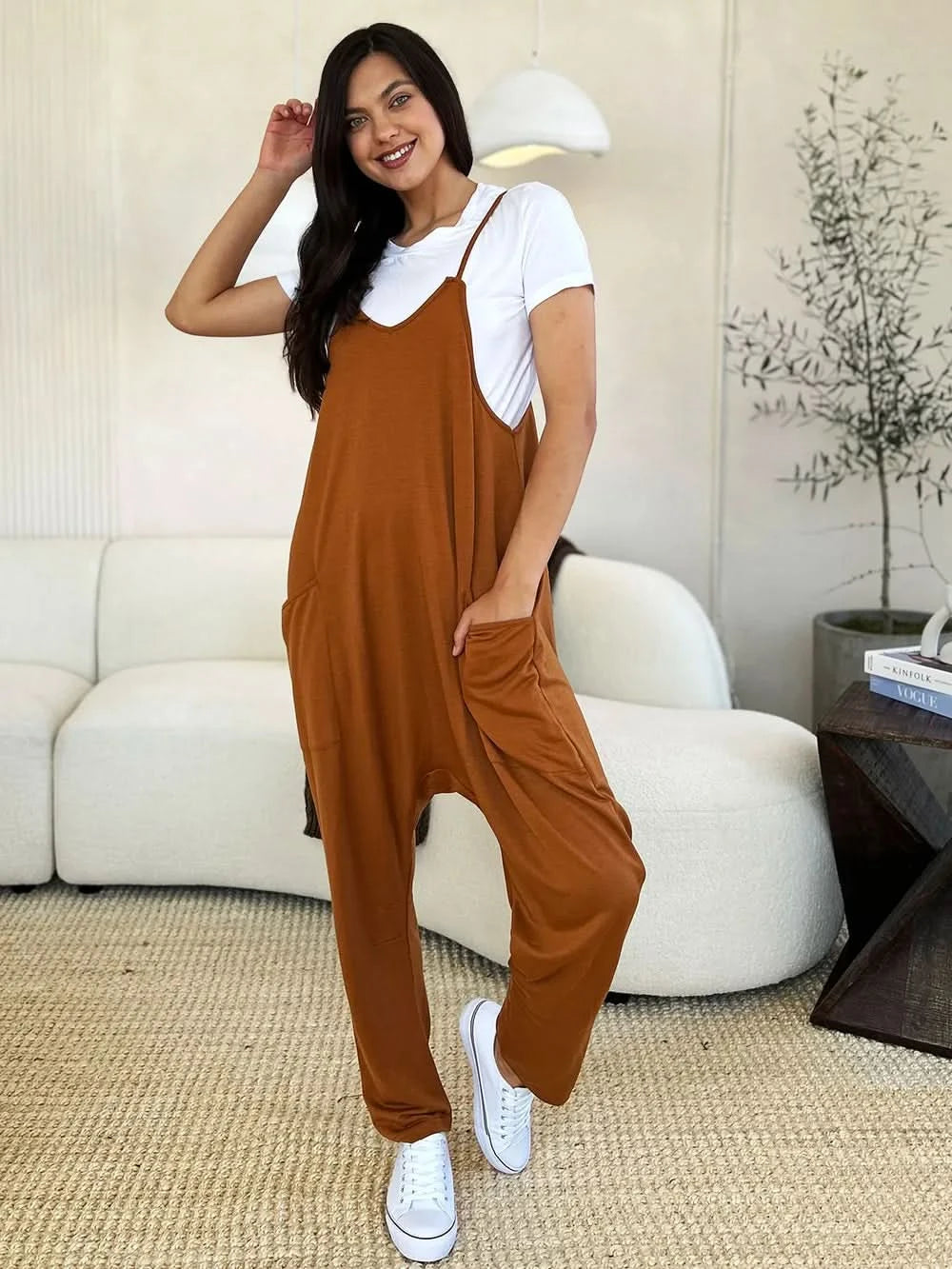 Double Take Full Size Sleeveless V - Neck Pocketed Jumpsuit - ShalayeFashion