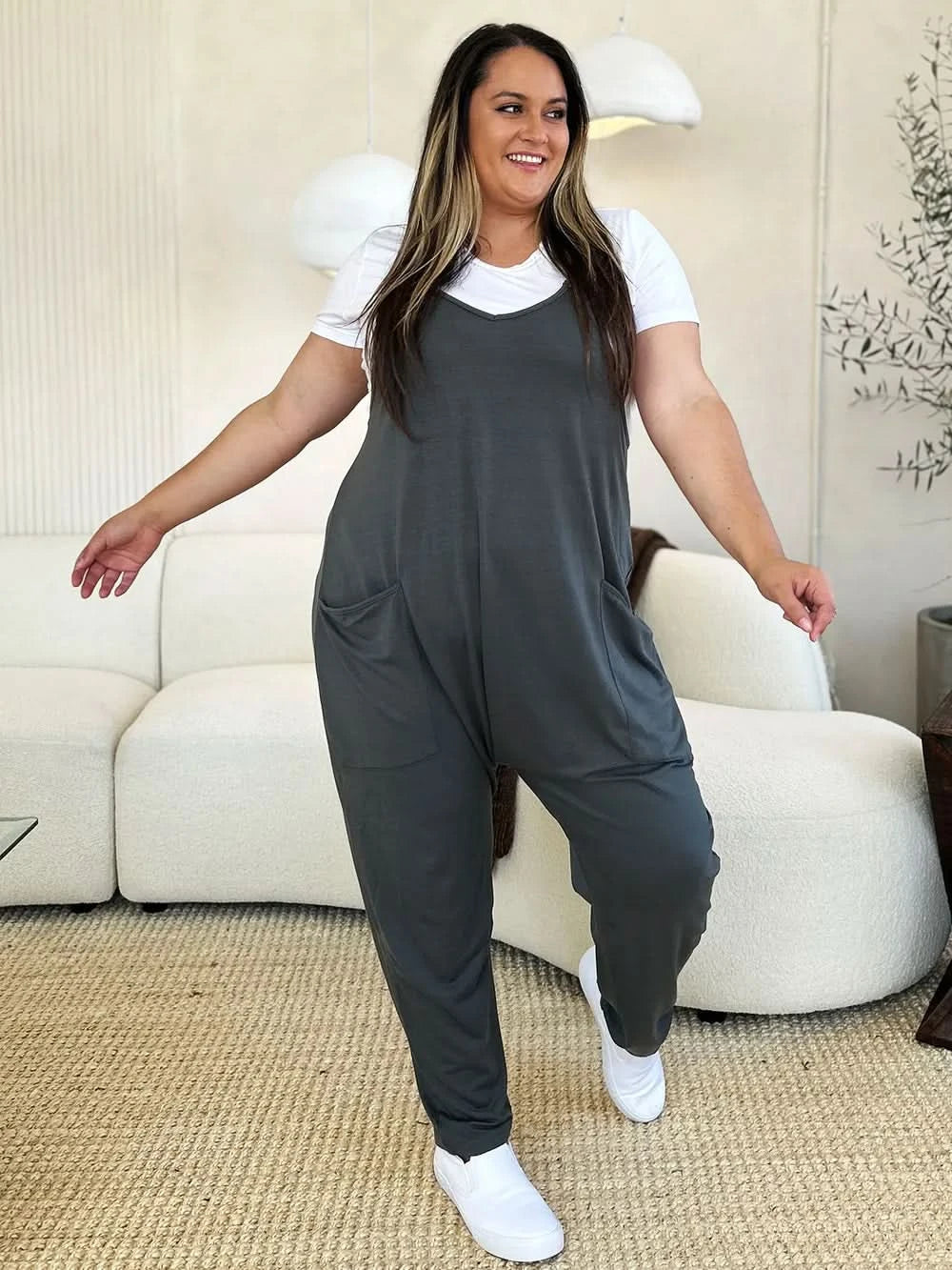 Double Take Full Size Sleeveless V - Neck Pocketed Jumpsuit - ShalayeFashion
