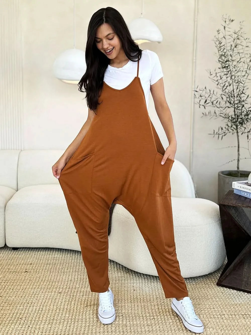Double Take Full Size Sleeveless V - Neck Pocketed Jumpsuit - ShalayeFashion