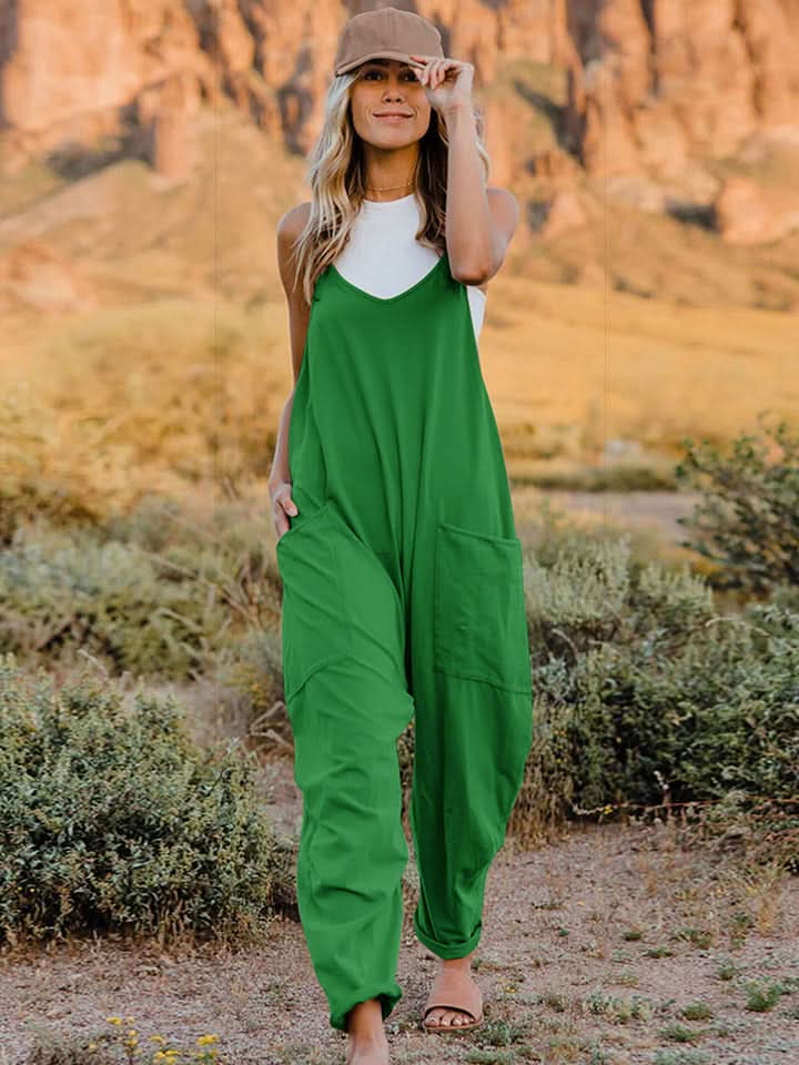 Double Take Full Size Sleeveless V - Neck Pocketed Jumpsuit - ShalayeFashion