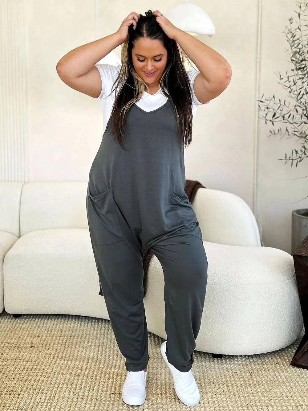 Double Take Full Size Sleeveless V - Neck Pocketed Jumpsuit - ShalayeFashion