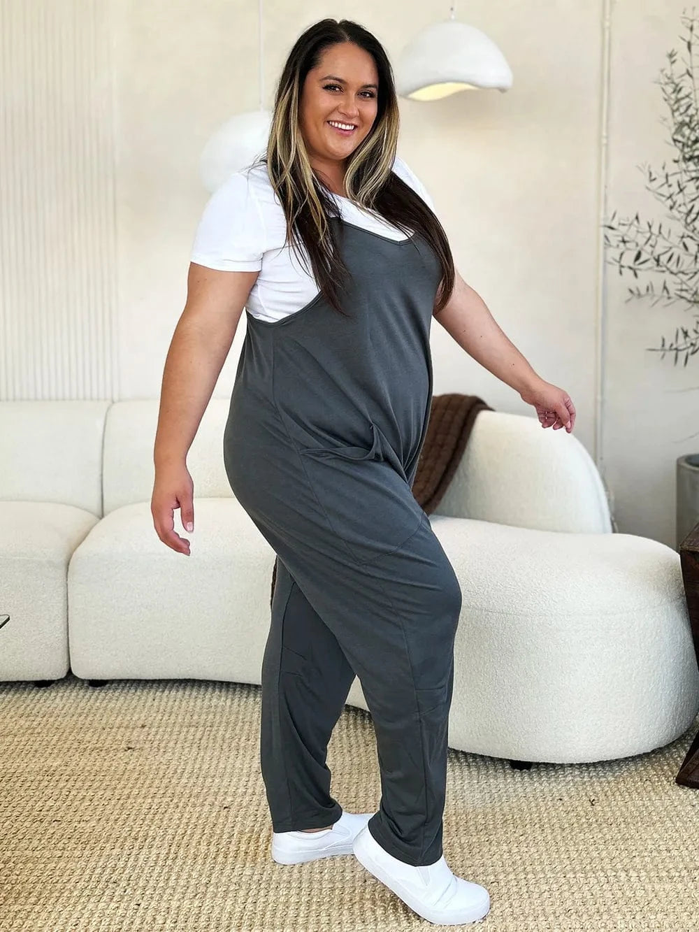 Double Take Full Size Sleeveless V - Neck Pocketed Jumpsuit - ShalayeFashion
