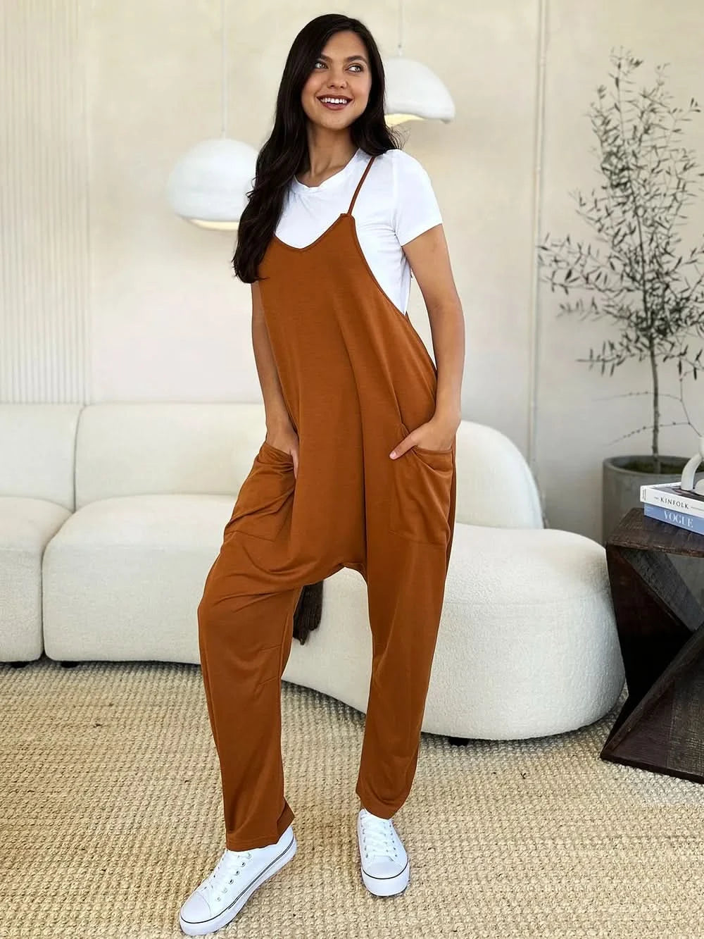Double Take Full Size Sleeveless V - Neck Pocketed Jumpsuit - ShalayeFashion