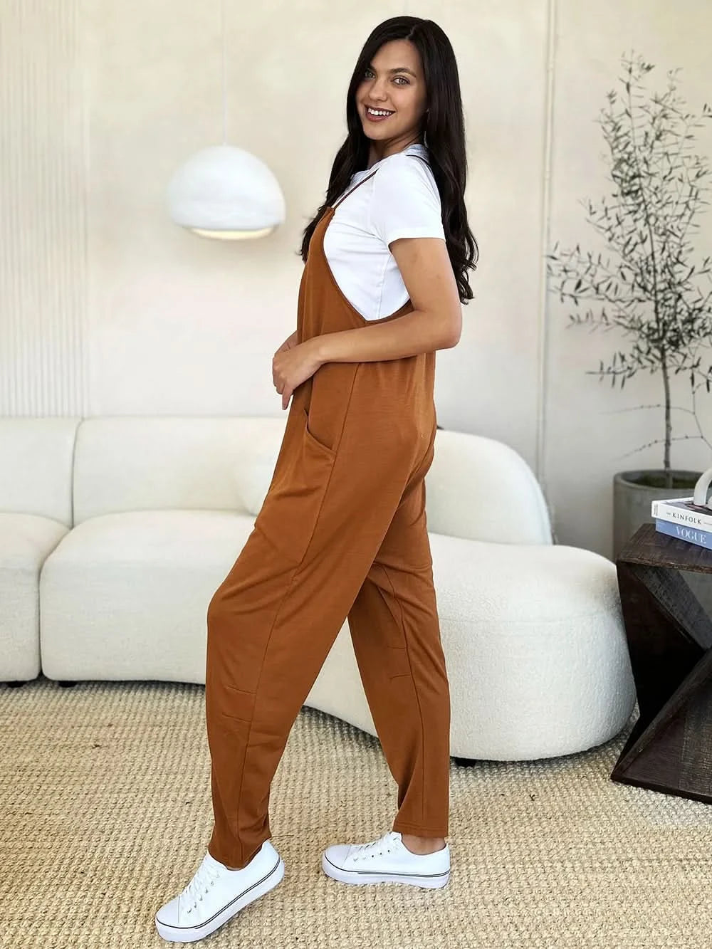 Double Take Full Size Sleeveless V - Neck Pocketed Jumpsuit - ShalayeFashion