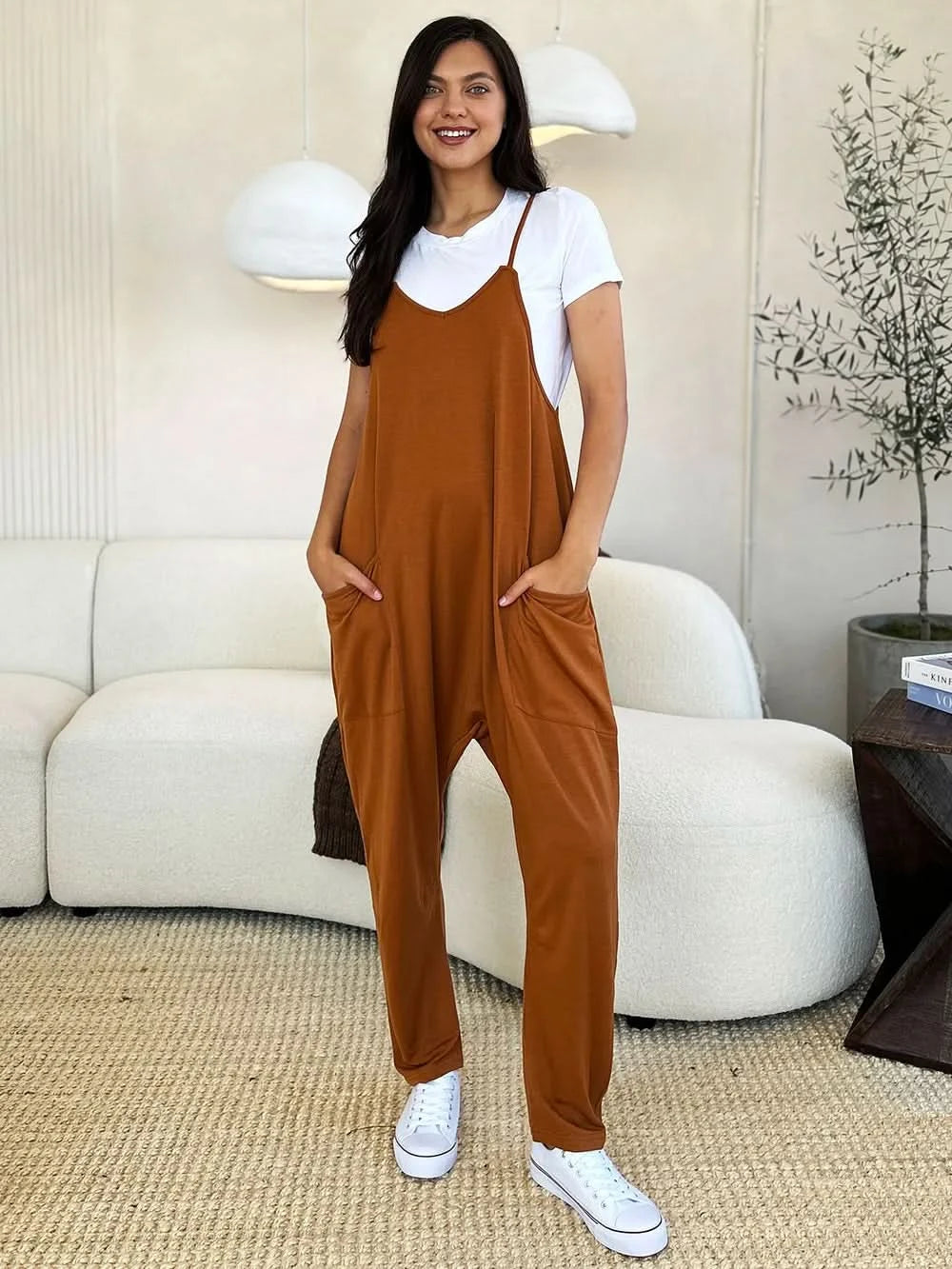Double Take Full Size Sleeveless V - Neck Pocketed Jumpsuit - ShalayeFashion