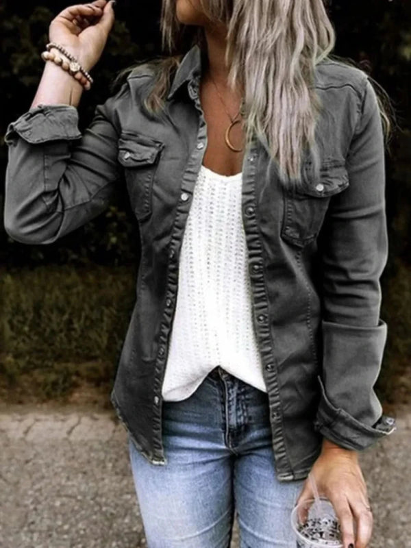 Double Take Full Size Snap Down Long Sleeve Shacket - ShalayeFashion