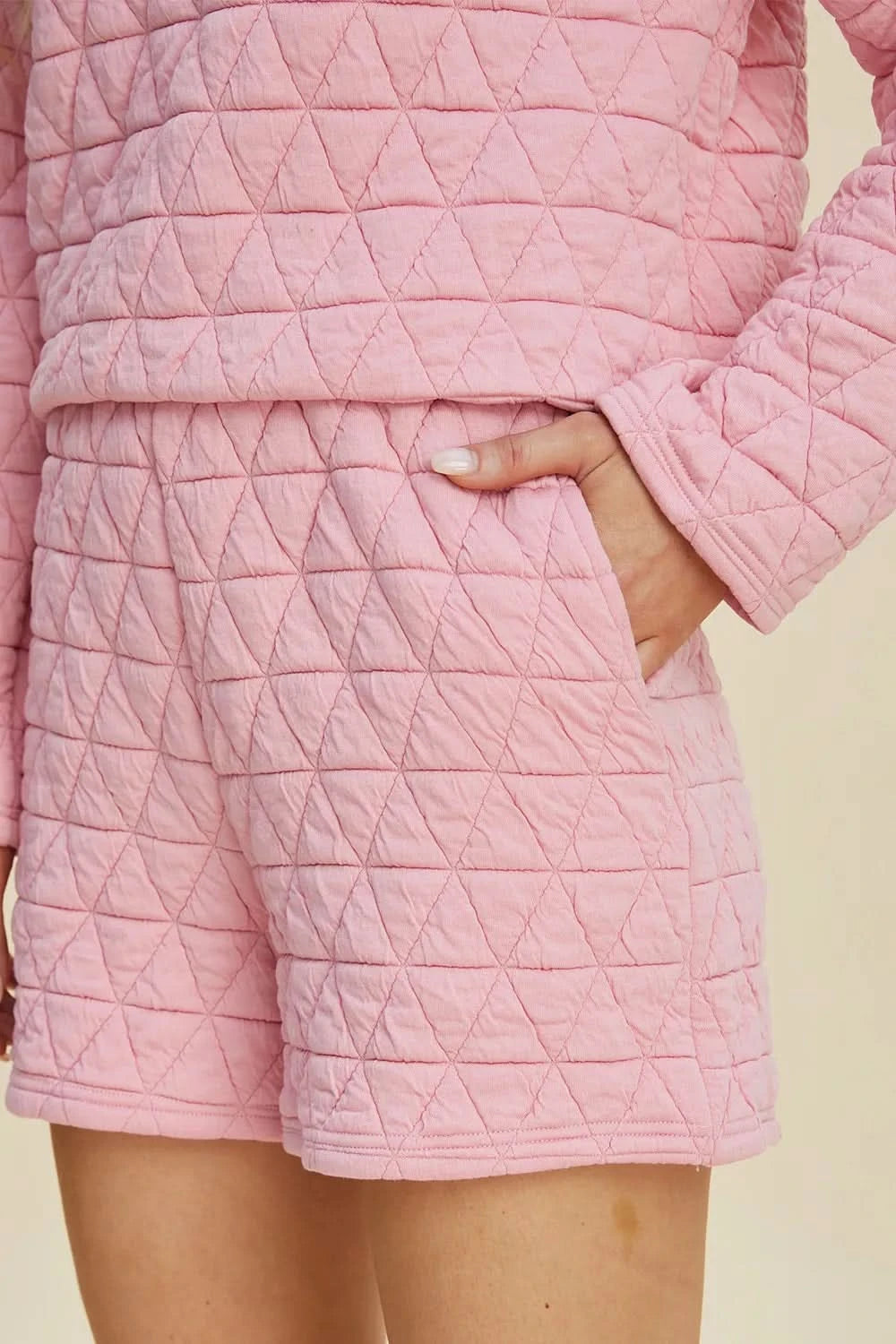 Double Take Full Size Texture Round Neck Long Sleeve Top and Shorts Set - ShalayeFashion