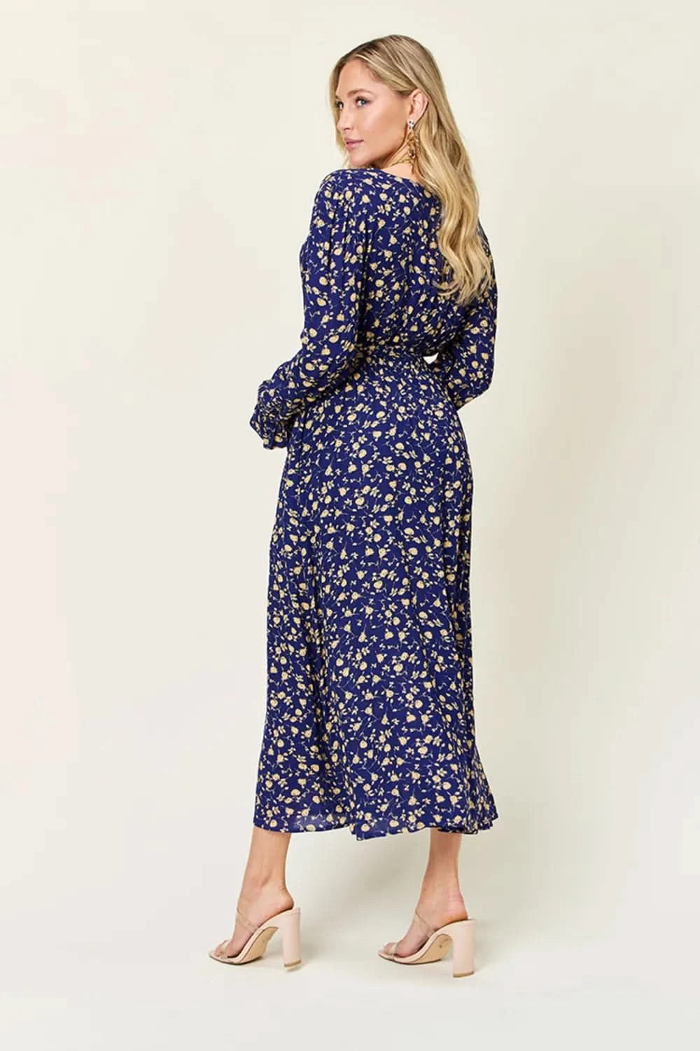 Double Take Full Size Tie Back Flounce Sleeve Dress - ShalayeFashion