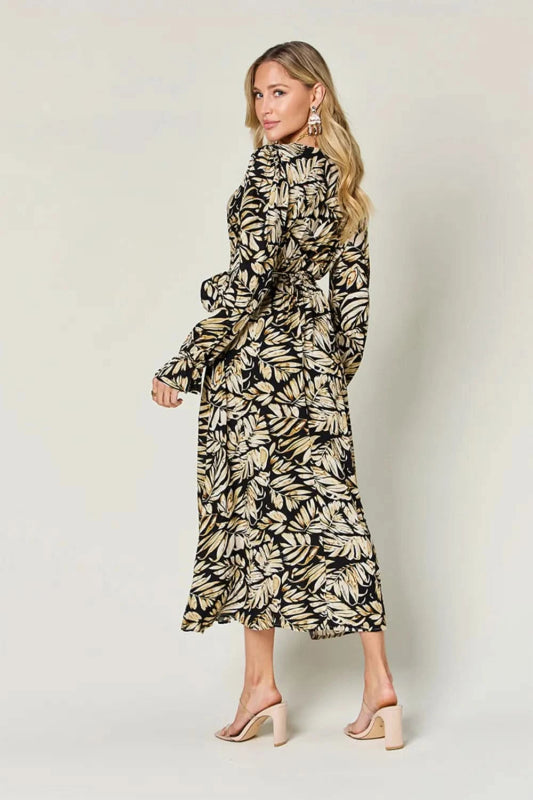 Double Take Full Size Tie Back Flounce Sleeve Dress - ShalayeFashion