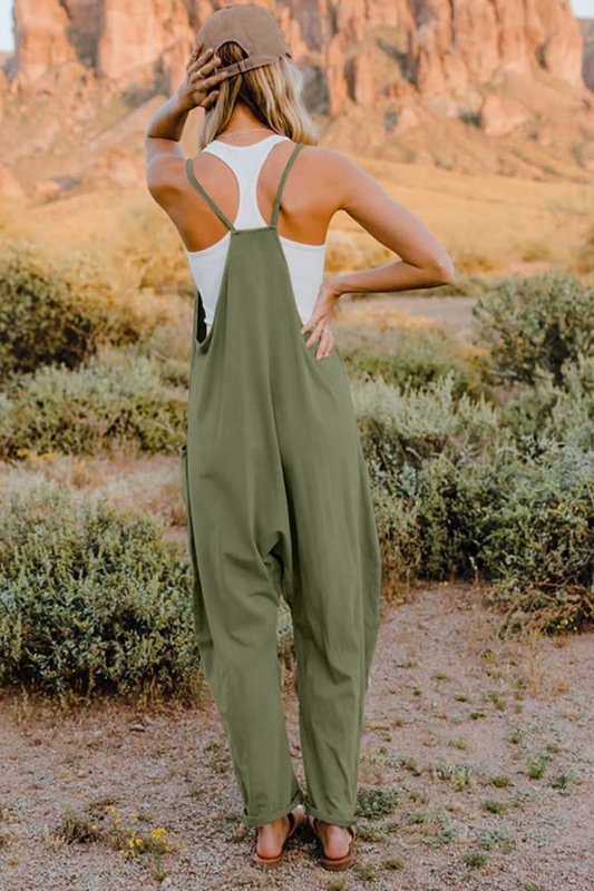 Double Take Full Size V - Neck Sleeveless Jumpsuit with Pockets - ShalayeFashion
