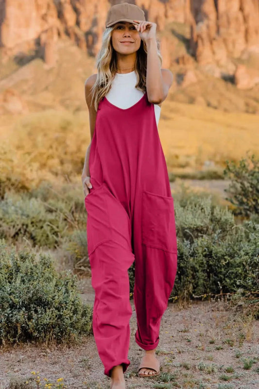 Double Take Full Size V - Neck Sleeveless Jumpsuit with Pockets - ShalayeFashion