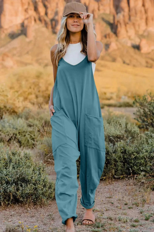 Double Take Full Size V - Neck Sleeveless Jumpsuit with Pockets - ShalayeFashion