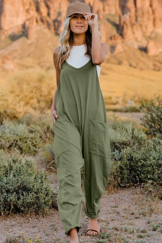 Double Take Full Size V - Neck Sleeveless Jumpsuit with Pockets - ShalayeFashion