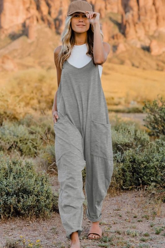 Double Take Full Size V - Neck Sleeveless Jumpsuit with Pockets - ShalayeFashion
