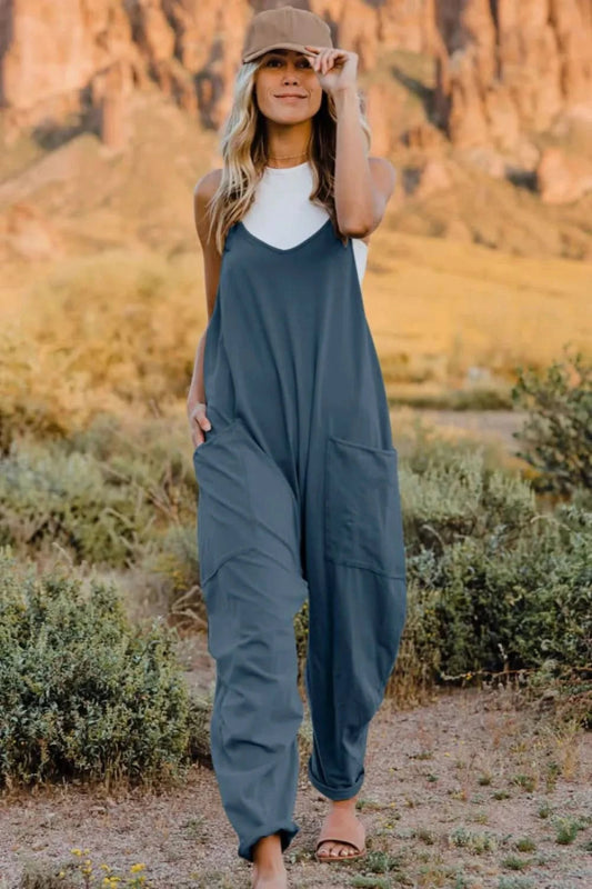 Double Take Full Size V - Neck Sleeveless Jumpsuit with Pockets - ShalayeFashion