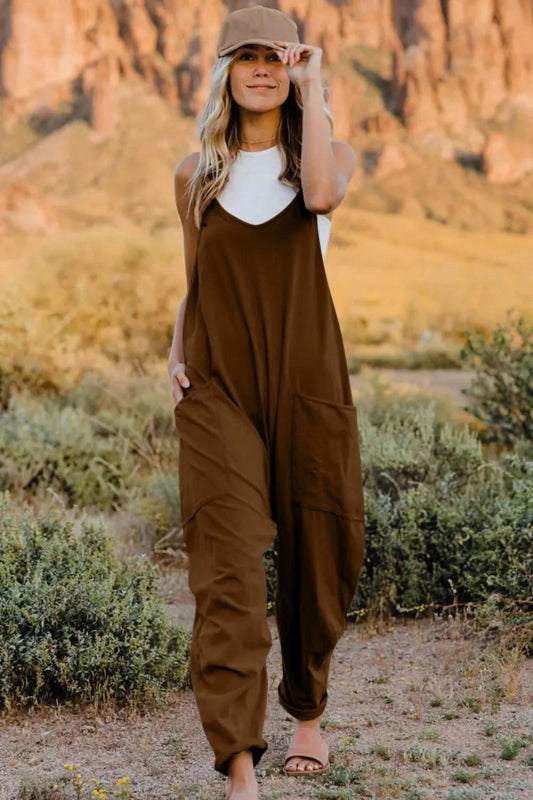 Double Take Full Size V - Neck Sleeveless Jumpsuit with Pockets - ShalayeFashion