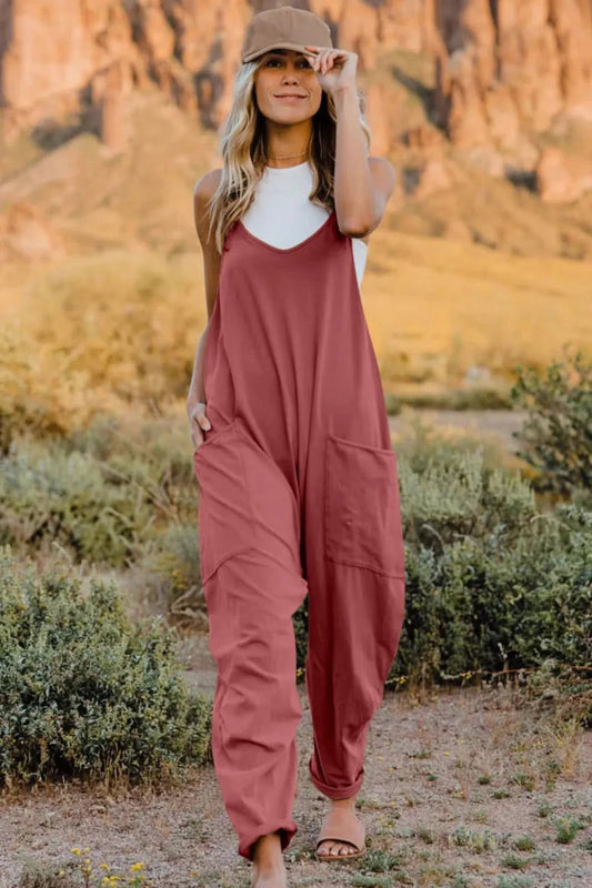 Double Take Full Size V - Neck Sleeveless Jumpsuit with Pockets - ShalayeFashion
