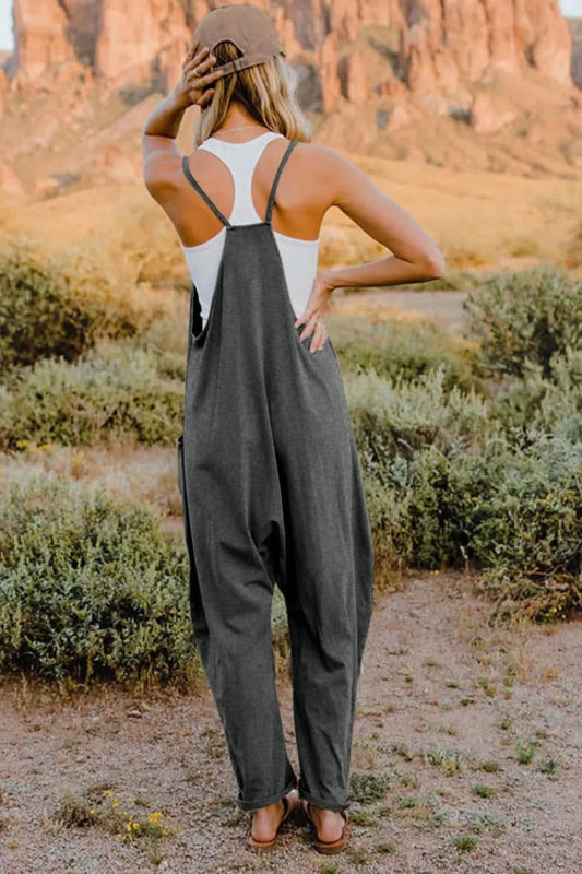 Double Take Full Size V - Neck Sleeveless Jumpsuit with Pockets - ShalayeFashion