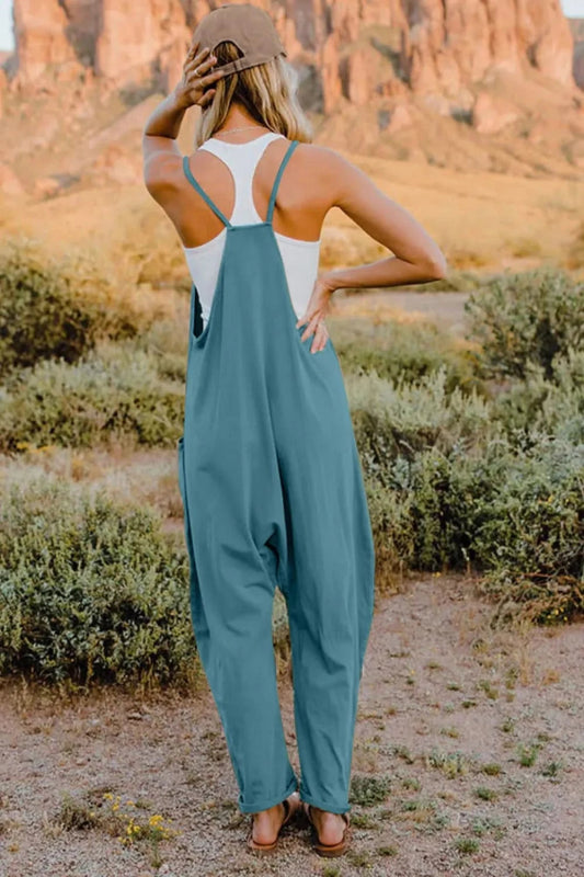 Double Take Full Size V - Neck Sleeveless Jumpsuit with Pockets - ShalayeFashion