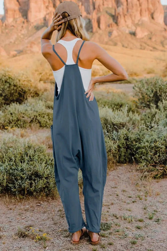 Double Take Full Size V - Neck Sleeveless Jumpsuit with Pockets - ShalayeFashion