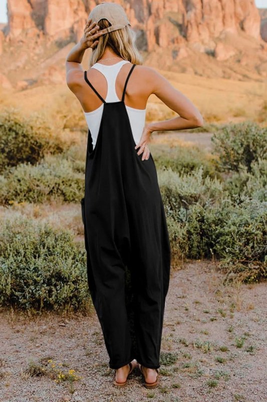 Double Take Full Size V - Neck Sleeveless Jumpsuit with Pockets - ShalayeFashion