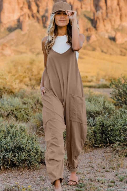 Double Take Full Size V - Neck Sleeveless Jumpsuit with Pockets - ShalayeFashion