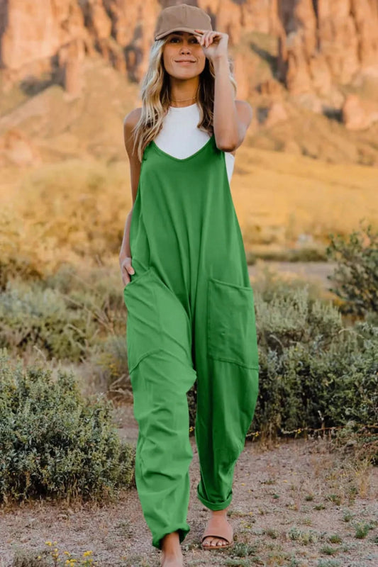Double Take Full Size V - Neck Sleeveless Jumpsuit with Pockets - ShalayeFashion