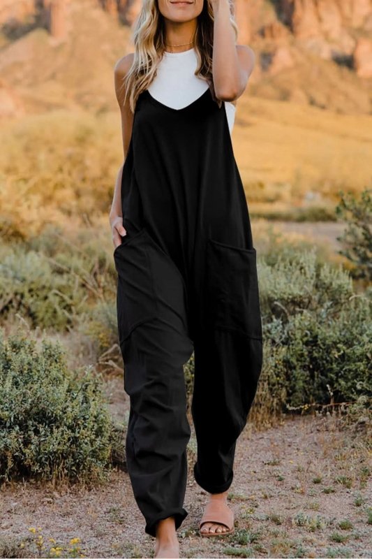 Double Take Full Size V - Neck Sleeveless Jumpsuit with Pockets - ShalayeFashion