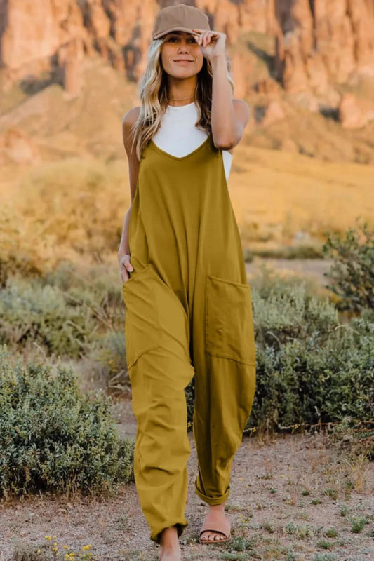 Double Take Full Size V - Neck Sleeveless Jumpsuit with Pockets - ShalayeFashion