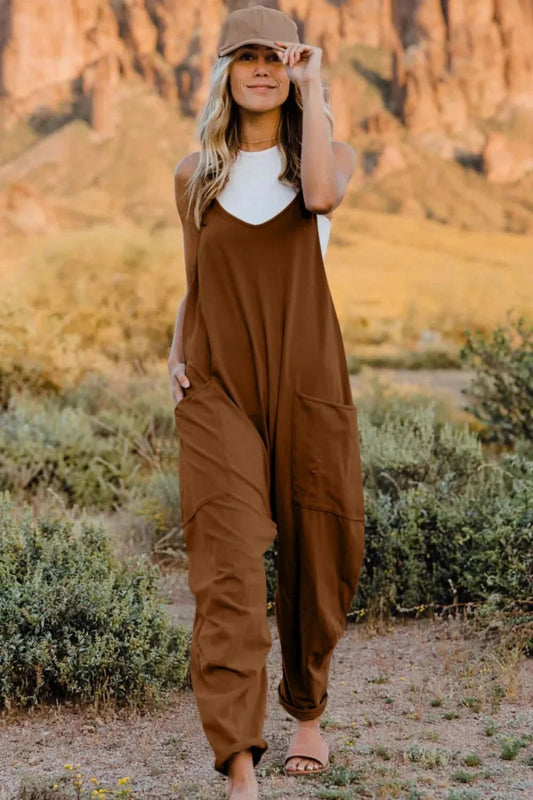 Double Take Full Size V - Neck Sleeveless Jumpsuit with Pockets - ShalayeFashion