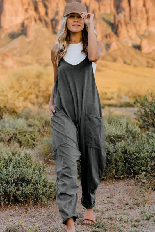 Double Take Full Size V - Neck Sleeveless Jumpsuit with Pockets - ShalayeFashion