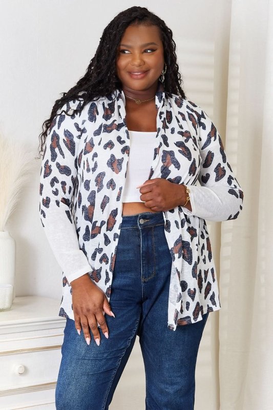 Double Take Leopard Long Sleeve Cardigan - ShalayeFashion