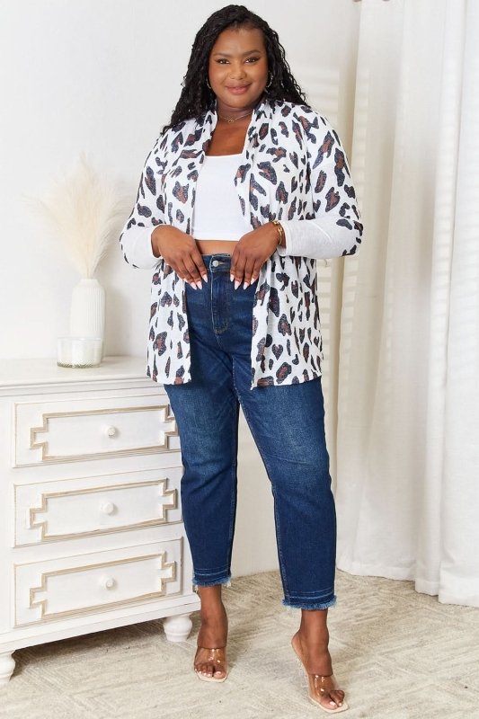 Double Take Leopard Long Sleeve Cardigan - ShalayeFashion
